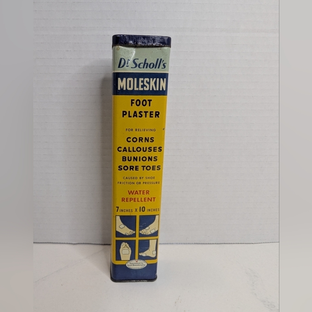 Vintage Dr. Scholl's Moleskin Foot Plaster Tin Can With Original Moleskin Inside